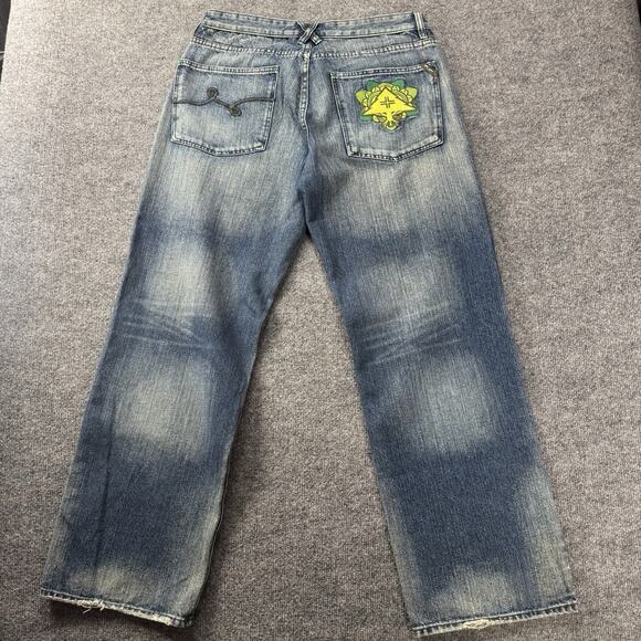 Rare Y2K Vintage LRG Double Sided Embroidered Jeans Grass Roots Men’s Size 36x32 - Picture 3 of 12